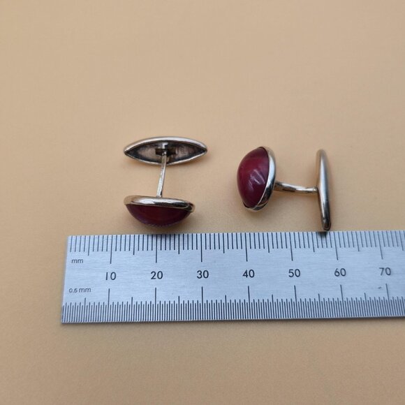 Sterling Silver Red Stone Cufflinks A5418 - Picture 5 of 6